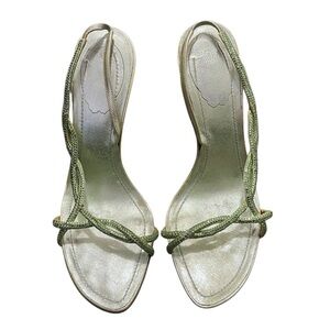 Rene Caovilla Y2K Green Rhinestone Strappy Heels